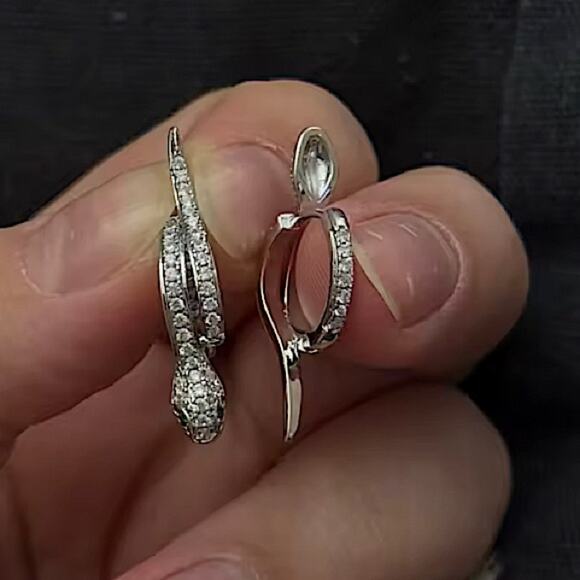 White Green Zircon Stone Snake Hoop Earrings Silver Wedding Jewelry For Women - Picture 10 of 13